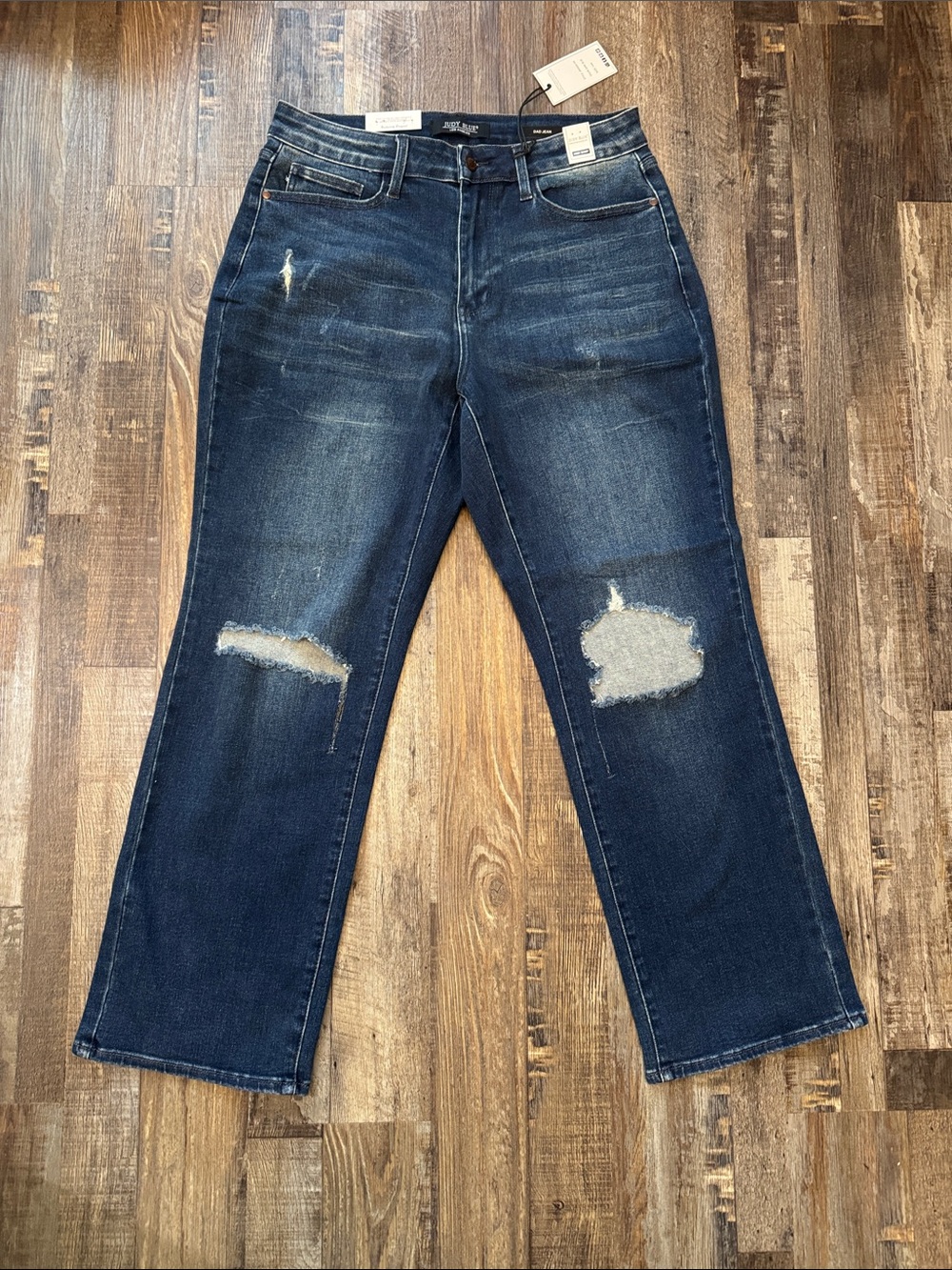 Judy Blue High Waist Dad Dark Indigo Jeans with Pink Accent